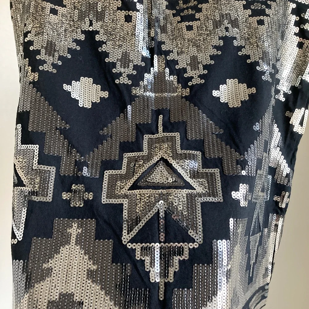 Express High Waist Black Silver Sequin Beaded Aztec Tribal Mini Skirt Small - Picture 4 of 9